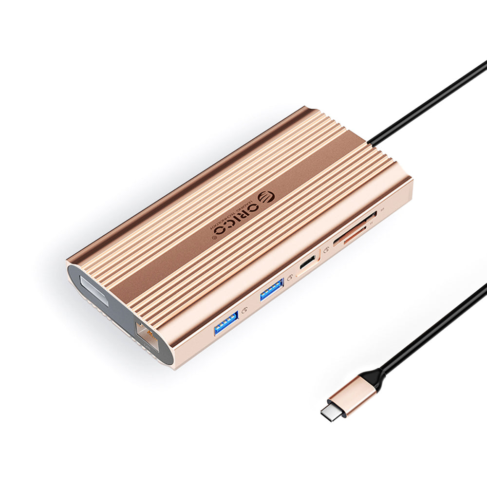 Orico XDR 12in1 USB-C Docking Station USB-A USB-C 2x HDMI 4K 60Hz DisplayPort 4K 60Hz RJ45 Gigabit PD 100W SD and microSD Card Reader - Rose Gold_0