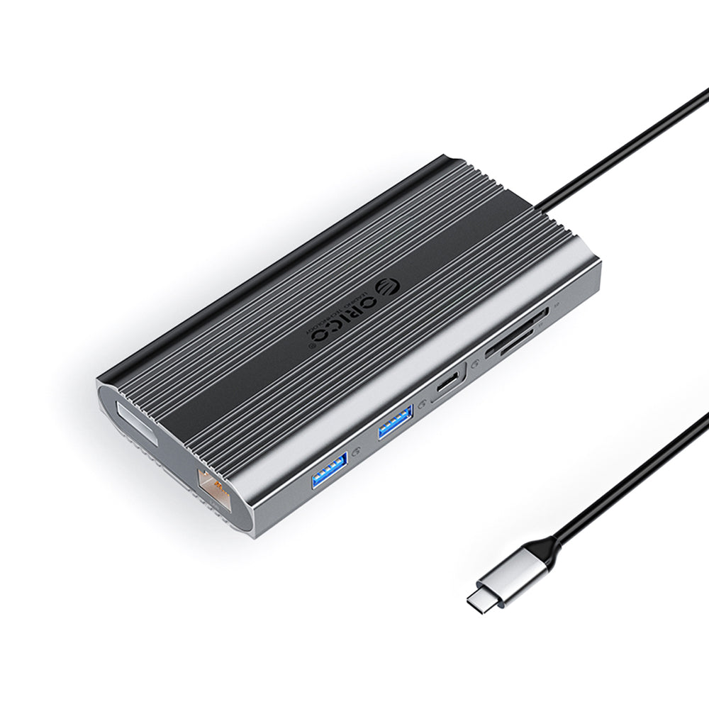 Orico XDR 12in1 USB-C Docking Station USB-A USB-C 2x HDMI 4K 60Hz DisplayPort 4K 60Hz RJ45 Gigabit PD 100W SD and microSD Card Reader - Gray_0