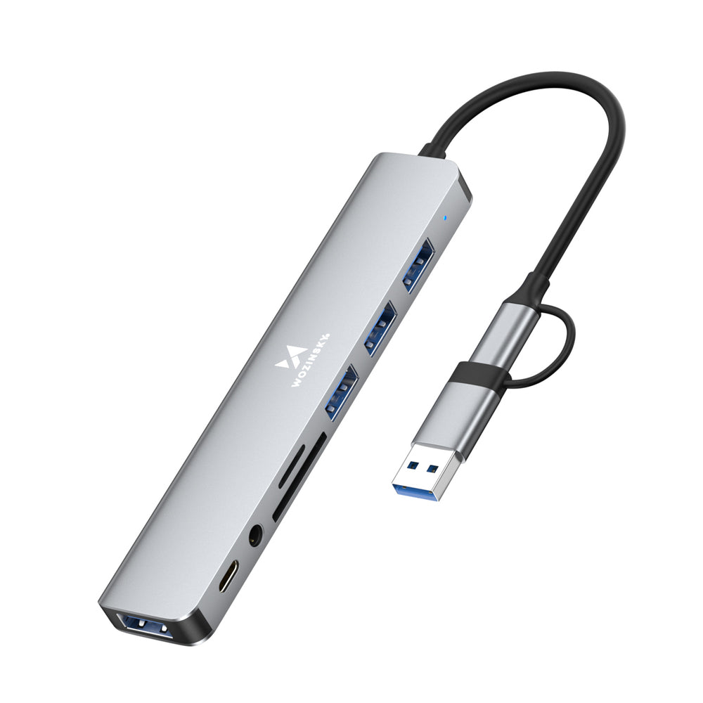 Wozinsky WAH-81 8-in-1 USB Hub with USB 3.0 SD Card Reader and Audio Output - Gray_0