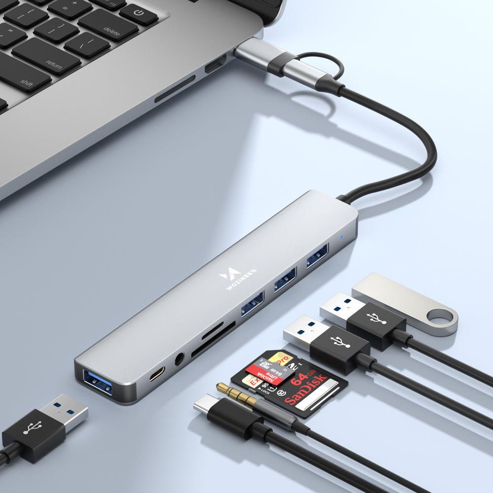 Wozinsky WAH-81 8-in-1 USB Hub with USB 3.0 SD Card Reader and Audio Output - Gray_2