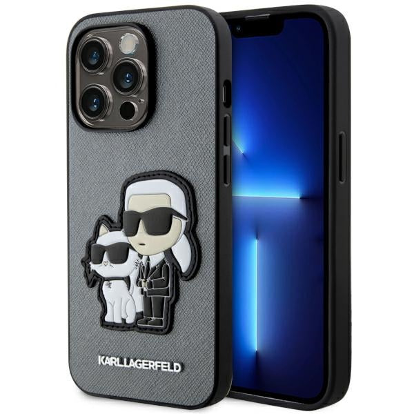 Etui Karl Lagerfeld Saffiano Karl & Choupette na iPhone 14 Pro 6- srebrne_0