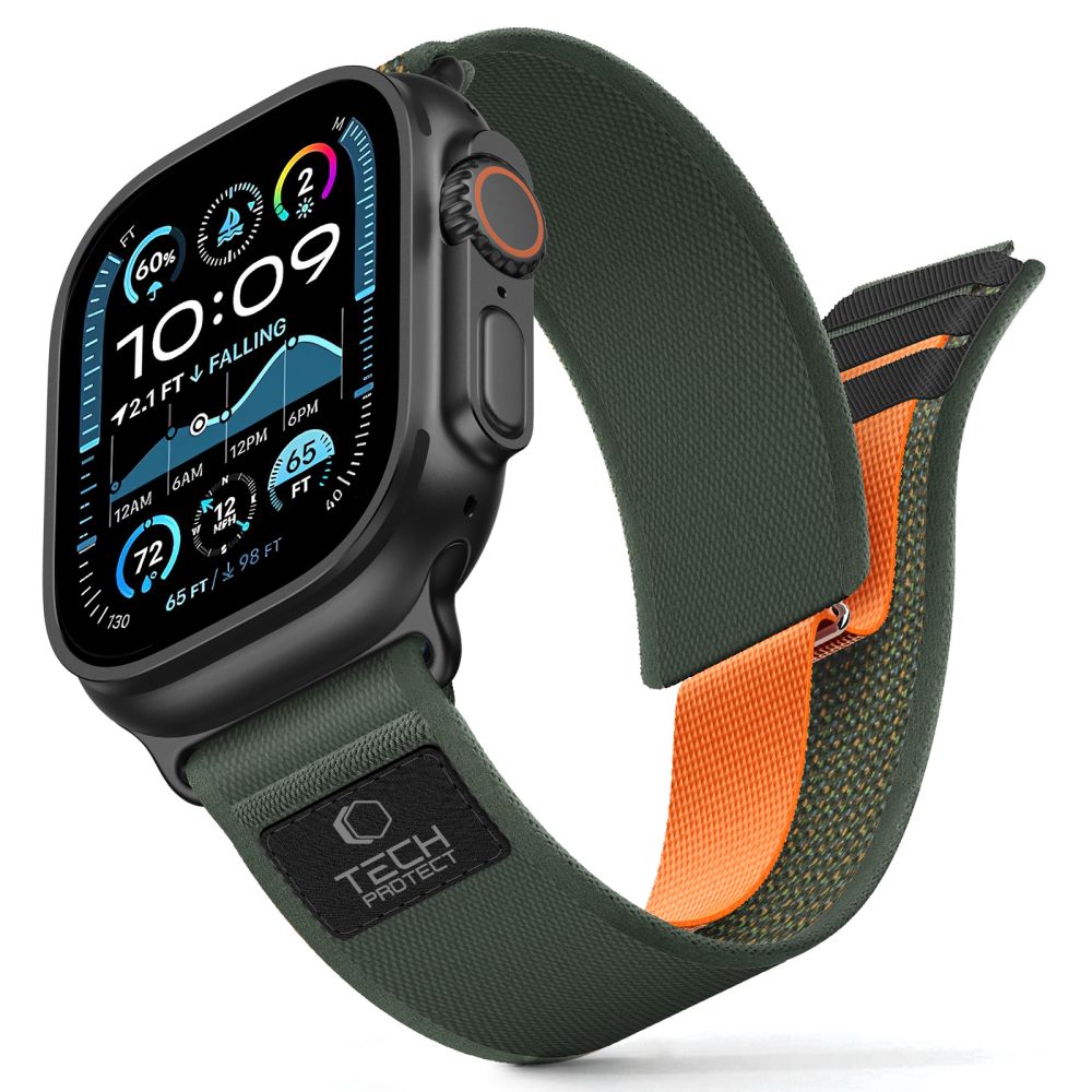 Tech-Protect Nylon Elite Strap for Apple Watch 44/45/46/49 mm - Green/Orange_0