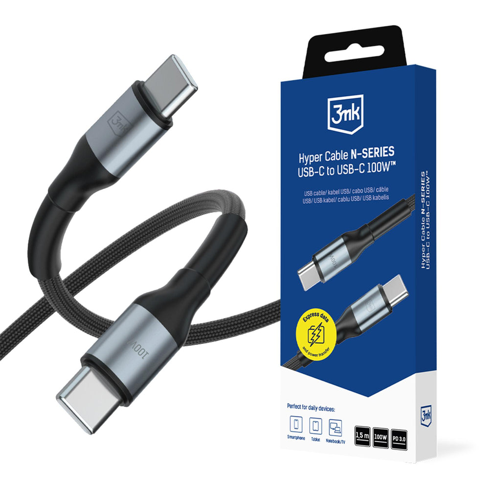 3mk Hyper Cable N-SERIES USB-C / USB-C 1.5m PD 3.0 QC 3.0 20V / 5A 100W - black_0