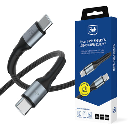 3mk Hyper Cable N-SERIES USB-C / USB-C 3m PD 3.0 QC 3.0 20V / 5A 100W - black_0
