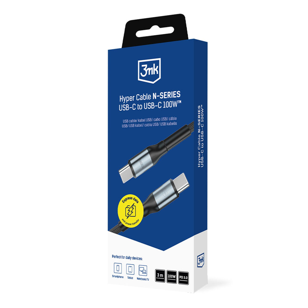 3mk Hyper Cable N-SERIES USB-C / USB-C 3m PD 3.0 QC 3.0 20V / 5A 100W - black_7