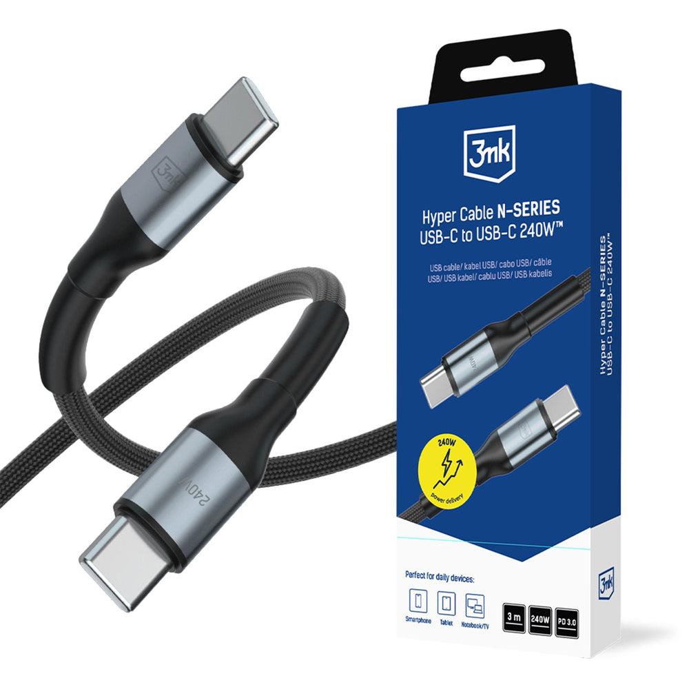 3mk Hyper Cable N-SERIES USB-C / USB-C 3m PD 3.0 QC 3.0 48V / 5A 240W - black_0