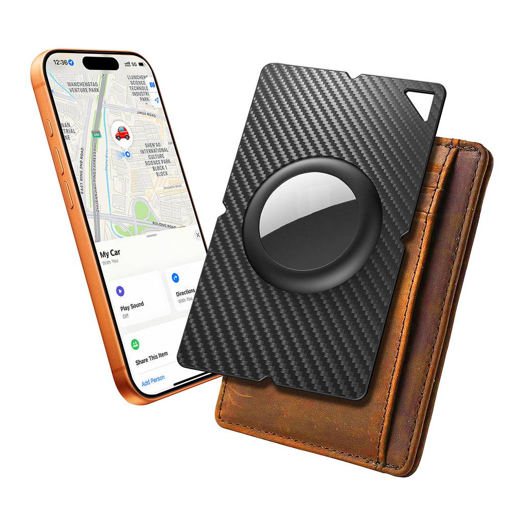 Airtag Carbon Fiber Pattern Wallet Card Case - Black_0