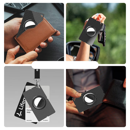 Airtag Carbon Fiber Pattern Wallet Card Case - Black_4