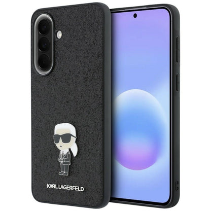 Etui Karl Lagerfeld Fixed Glitter Ikonik Logo Metal Pin na Samsung Galaxy A57 5G - czarne_0