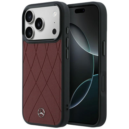Etui Mercedes Leather with Crossed Lines MagSafe na iPhone 17 Pro Max - czerwone_0