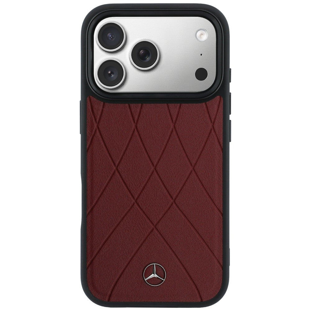 Etui Mercedes Leather with Crossed Lines MagSafe na iPhone 17 Pro Max - czerwone_2