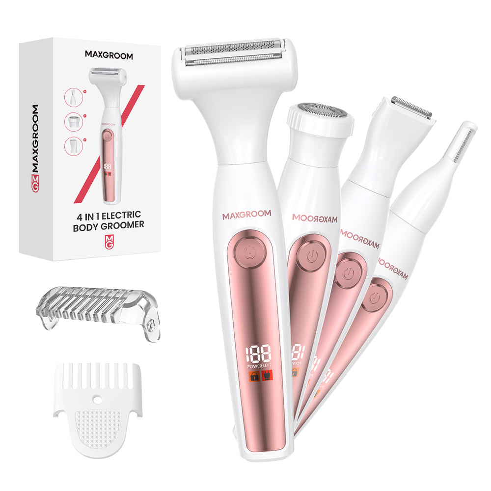 MAXGROOM ZC-T18 multifunctional women's trimmer with replaceable tips - white and pink_0