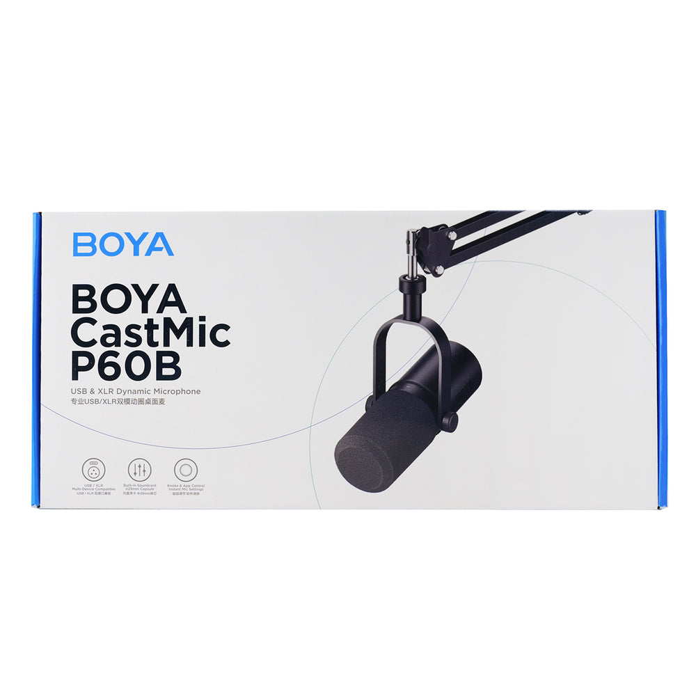 BOYA CastMic P60B studio microphone with arm, wired USB XLR - black_14