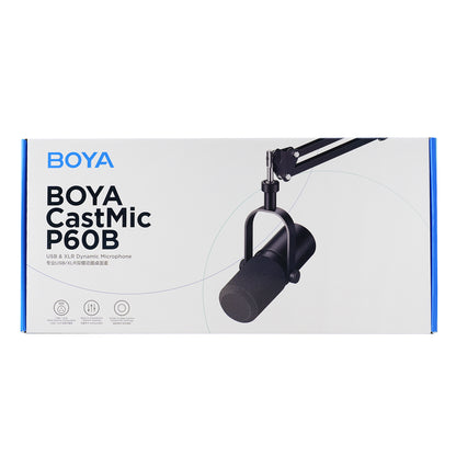 BOYA CastMic P60B studio microphone with arm, wired USB XLR - black_14