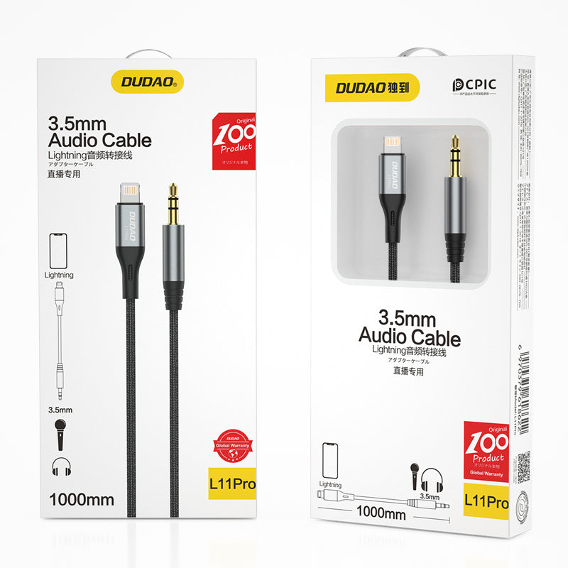 Dudao Lightning to mini jack 3.5mm audio cable 1m gray (L11PRO)_4