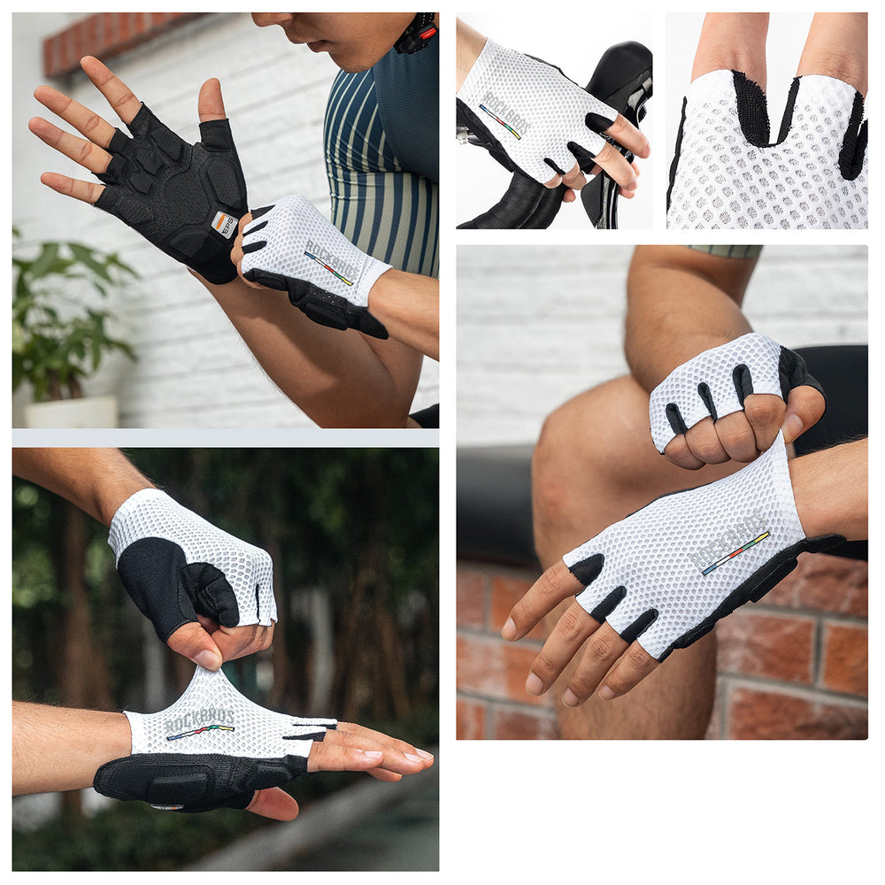Rockbros TLS004 ROAD TO SKY Short Shock Absorbing Cycling Gloves L - White_5