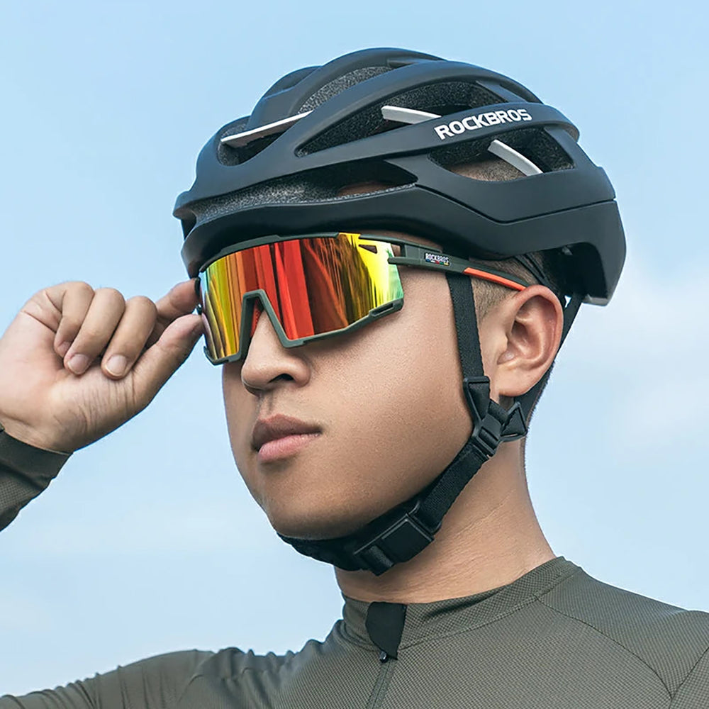 Rockbros SP258 ROAD TO SKY Cycling Glasses Polarized Orange Lenses - Green_1