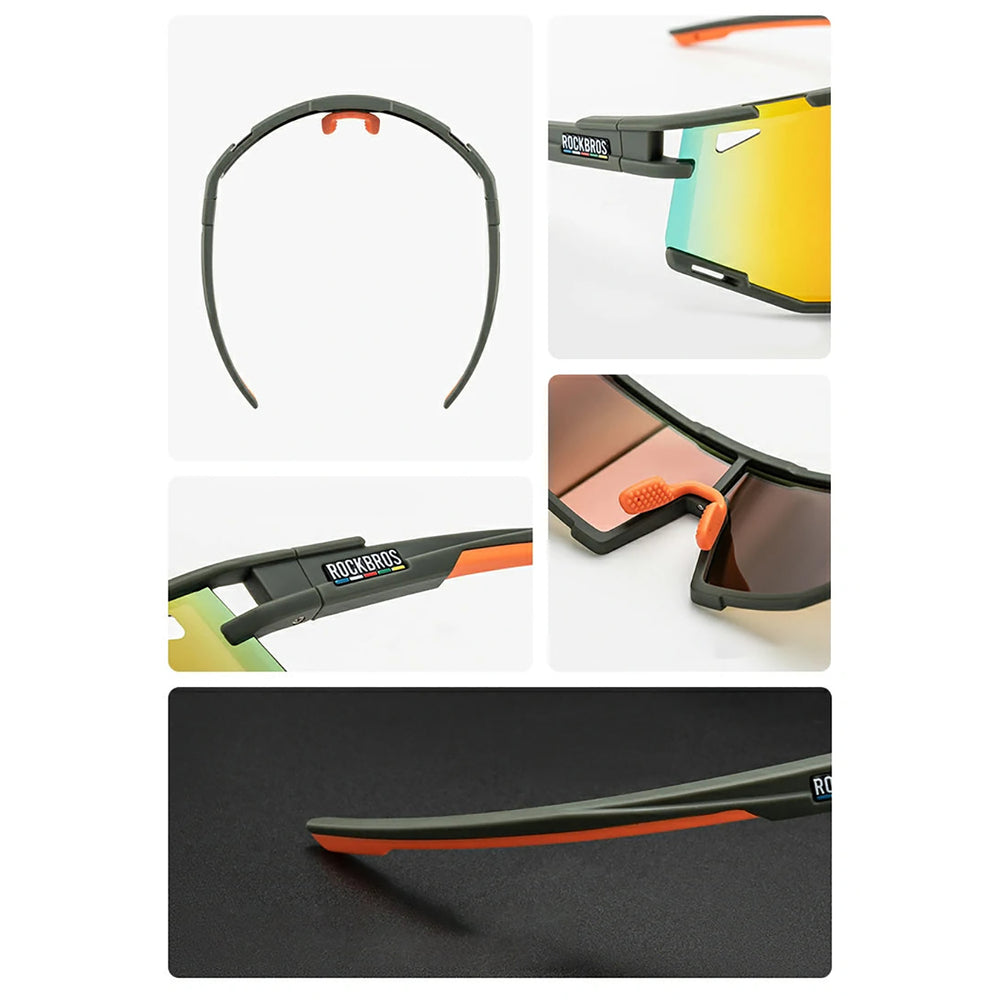 Rockbros SP258 ROAD TO SKY Cycling Glasses Polarized Orange Lenses - Green_2