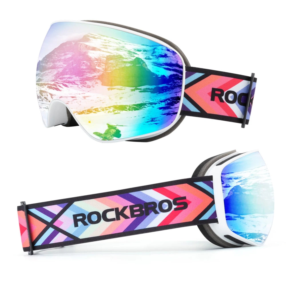 Rockbros SP284 Kids Ski Goggles Anti-Fog with UV Filter Gray Lens with Pink Mirror - White_0