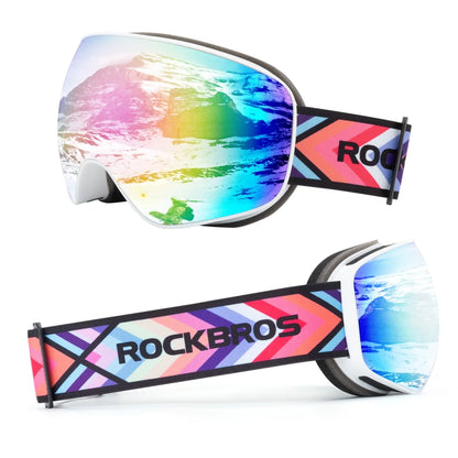 Rockbros SP284 Kids Ski Goggles Anti-Fog with UV Filter Gray Lens with Pink Mirror - White_0