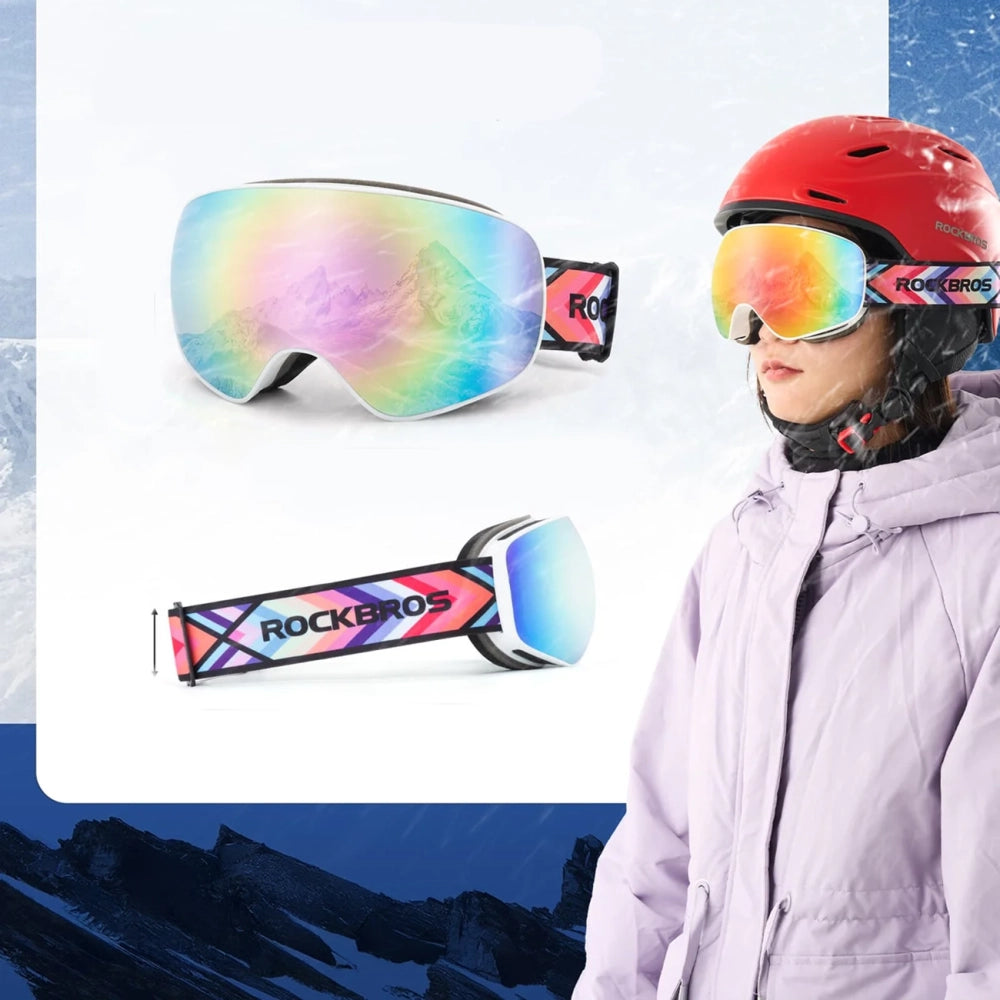 Rockbros SP284 Kids Ski Goggles Anti-Fog with UV Filter Gray Lens with Pink Mirror - White_1