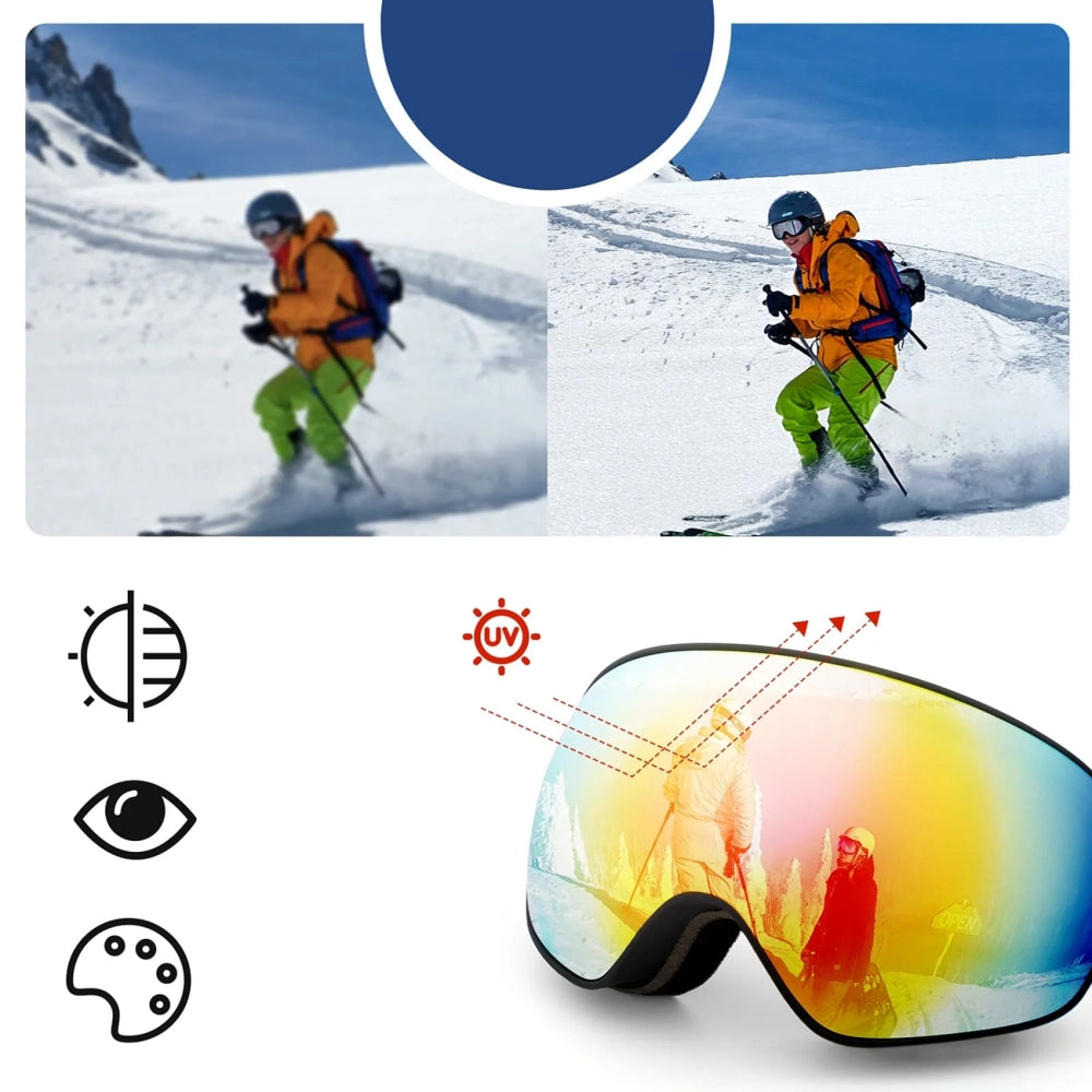 Rockbros SP284 Kids Ski Goggles Anti-Fog with UV Filter Gray Lens with Pink Mirror - White_2