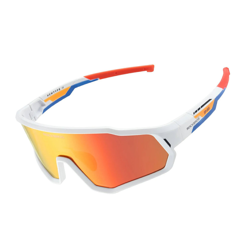 Rockbros SP383 Shining Warrior Cycling Glasses - Matte White Frame, Polarized Red Lenses_0