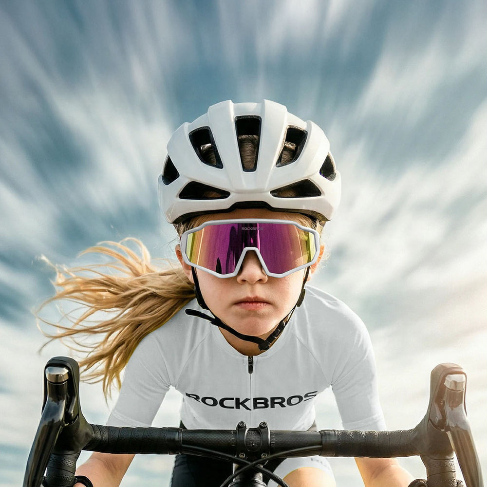 Rockbros SP383 Shining Warrior Cycling Glasses - Matte White Frame, Polarized Red Lenses_1