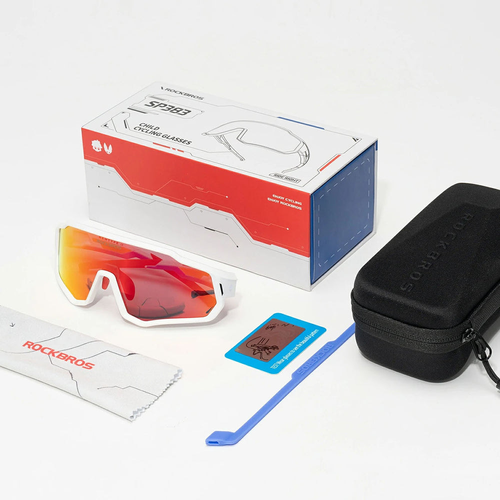 Rockbros SP383 Shining Warrior Cycling Glasses - Matte White Frame, Polarized Red Lenses_3