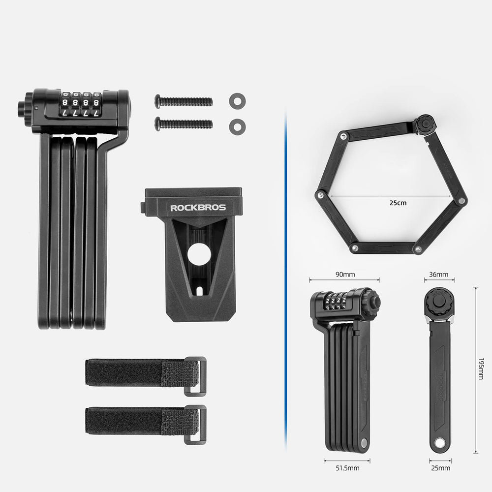 Rockbros LFCXR0085 Folding Bike Lock with Combination - Black_4