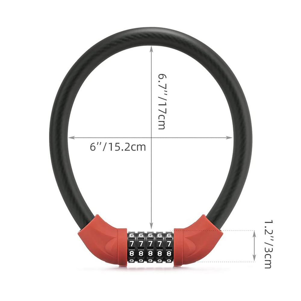 Rockbros RKS870-BK bicycle lock with code, steel cable, 85 cm - red_2