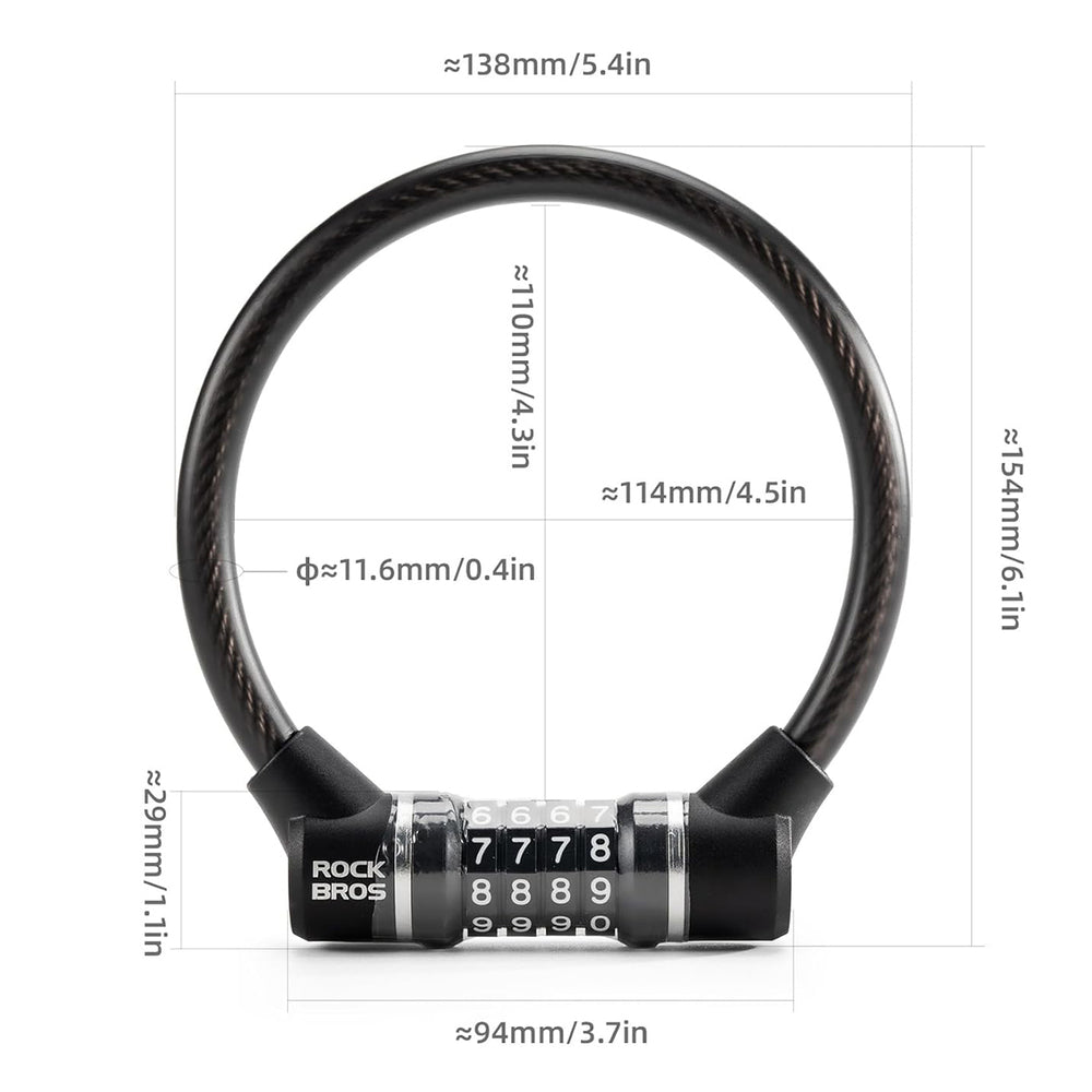 Rockbros 87639-4 bicycle lock with code and steel cable - black_1