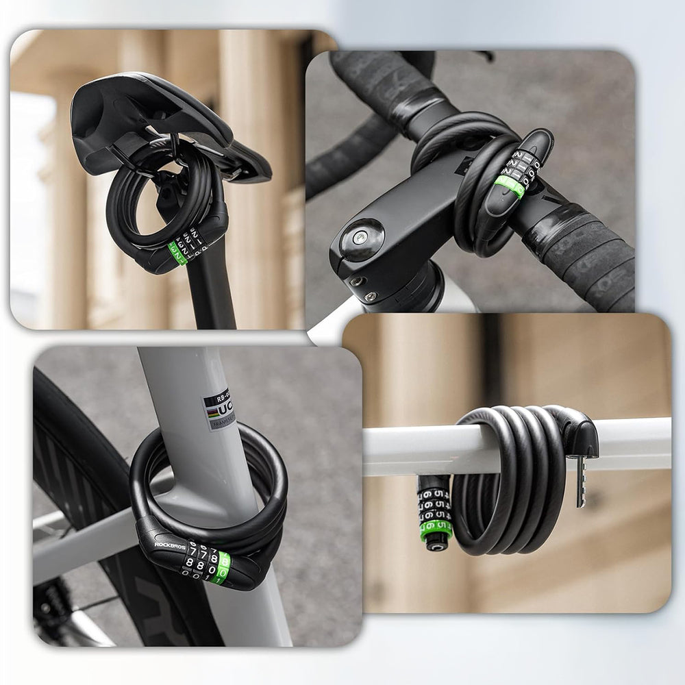 Rockbros 87632 bicycle lock with code, steel cable, 115 cm - black_5