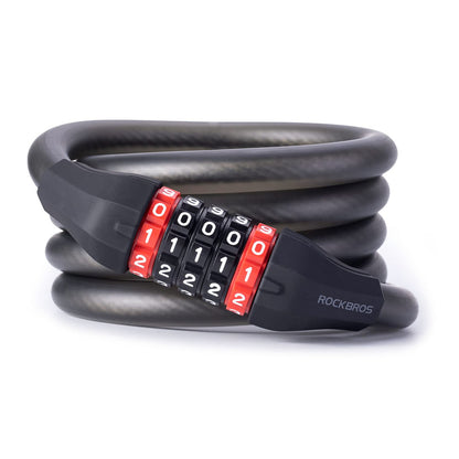 Rockbros RKS507 bicycle lock with 5-digit code, steel cable, 180 cm - black_0