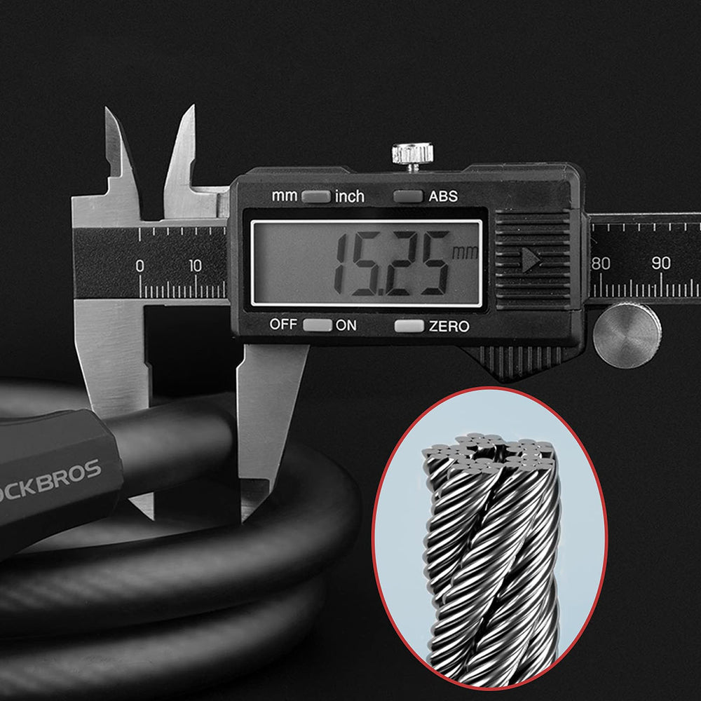 Rockbros RKS507 bicycle lock with 5-digit code, steel cable, 180 cm - black_1