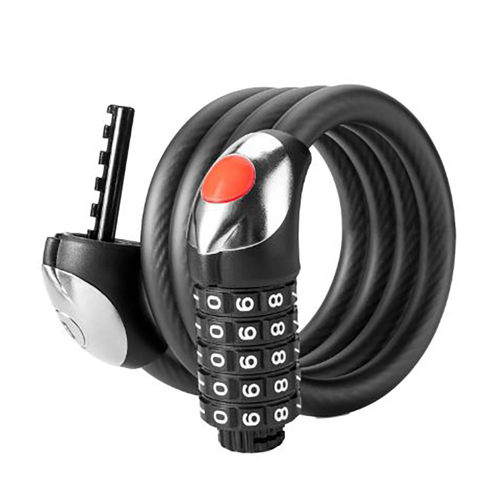 Rockbros RKS531 bicycle lock with 5-digit code, steel cable, 120 cm, with LED lighting - black_1