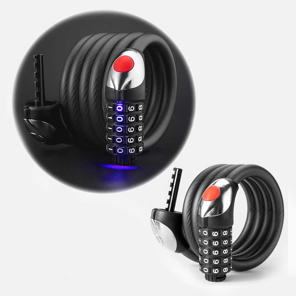Rockbros RKS531 bicycle lock with 5-digit code, steel cable, 120 cm, with LED lighting - black_3