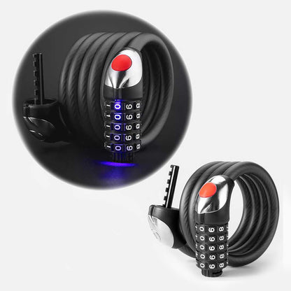 Rockbros RKS531 bicycle lock with 5-digit code, steel cable, 120 cm, with LED lighting - black_3