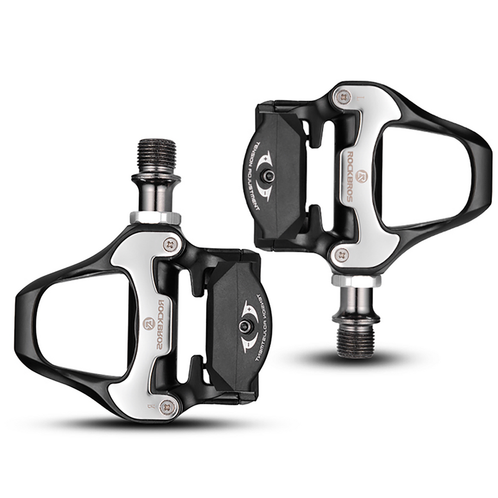 Rockbros LP-RD2BK Shimano SPD-SL Road Pedals with Yellow Cleats - Black and Silver_1