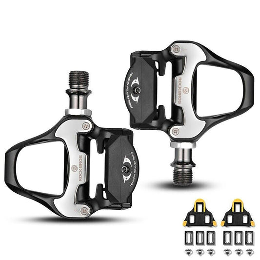 Rockbros LP-RD2BK Shimano SPD-SL Road Pedals with Yellow Cleats - Black and Silver_0
