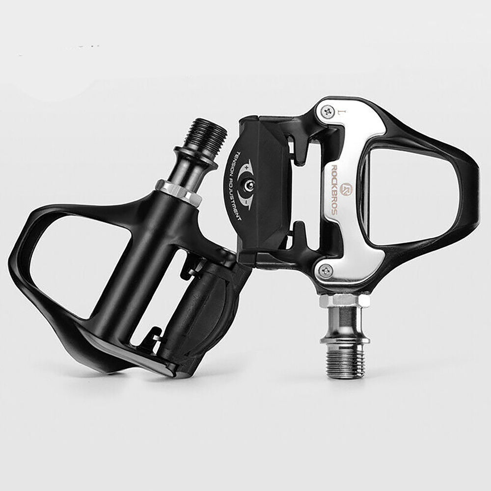 Rockbros LP-RD2BK Shimano SPD-SL Road Pedals with Yellow Cleats - Black and Silver_2
