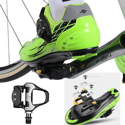Rockbros LP-RD2BK Shimano SPD-SL Road Pedals with Yellow Cleats - Black and Silver_3