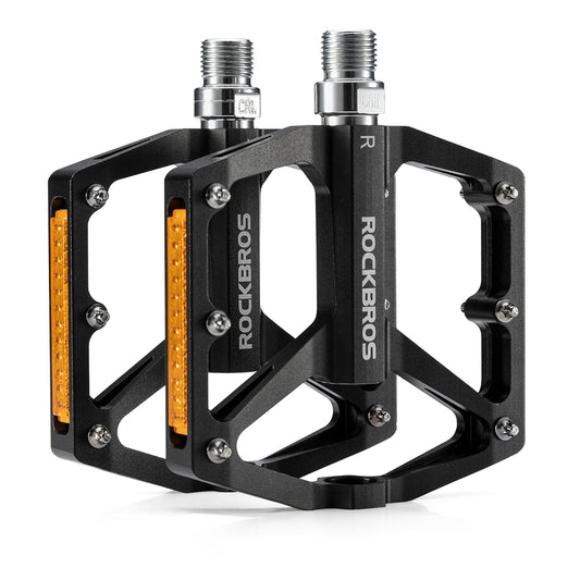 Rockbros K371 Reflective Aluminum Bicycle Pedals with Sealed Bearings - Black_0