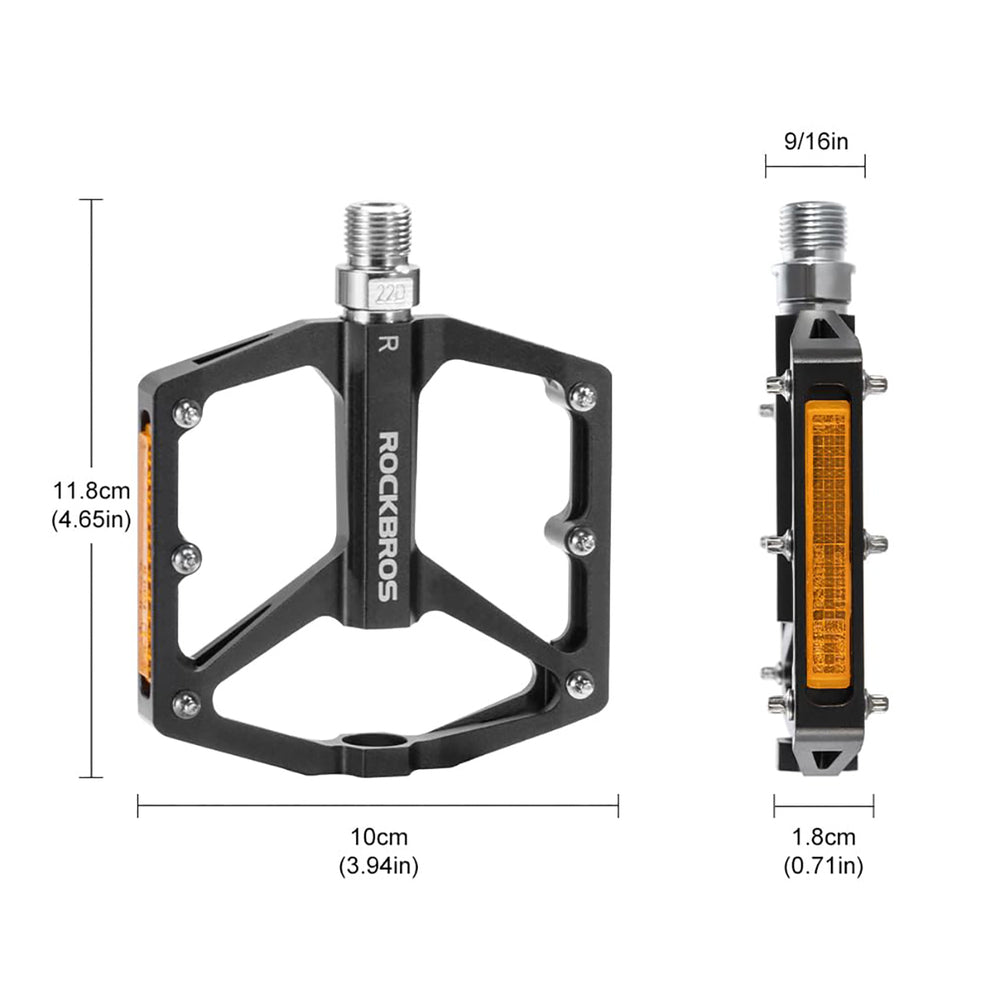 Rockbros K371 Reflective Aluminum Bicycle Pedals with Sealed Bearings - Black_2