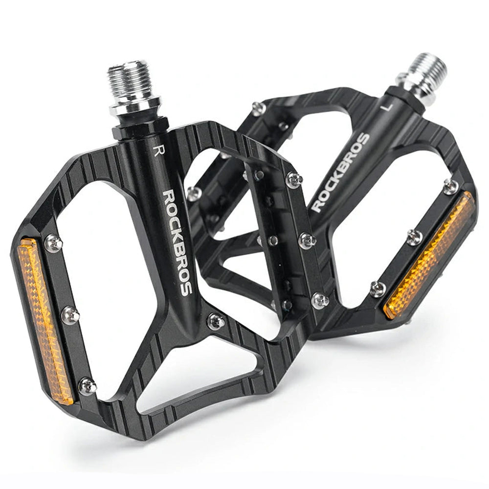 Rockbros C700 Reflective Aluminum Platform Bicycle Pedals - Black_0