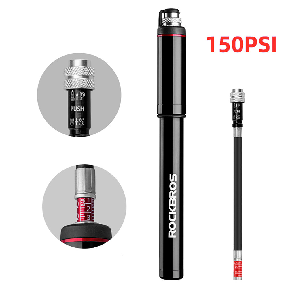 Rockbros SMART-B 150 PSI Mini Bicycle Pump for Presta and Schrader Valves - Black_1