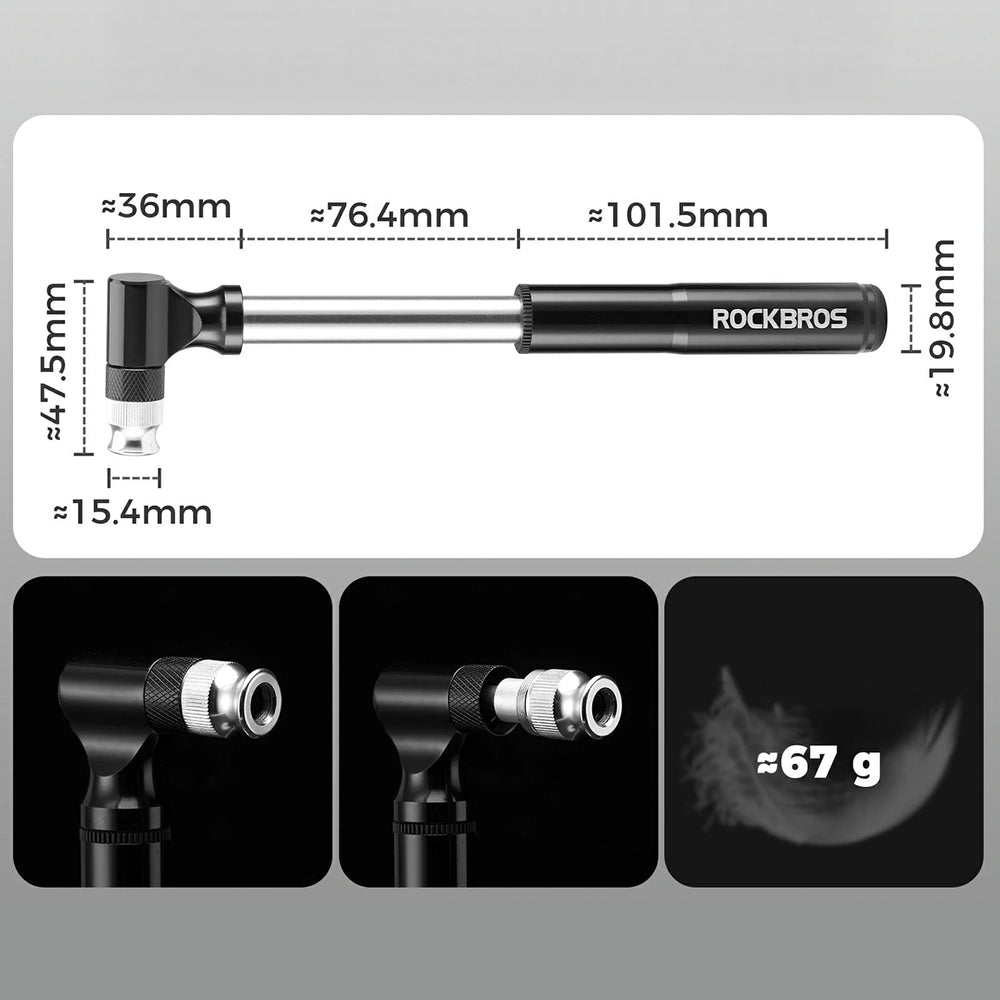 Rockbros JG-PB-11 130 PSI Bicycle Pump with Handle and Ball Needle - Black_2