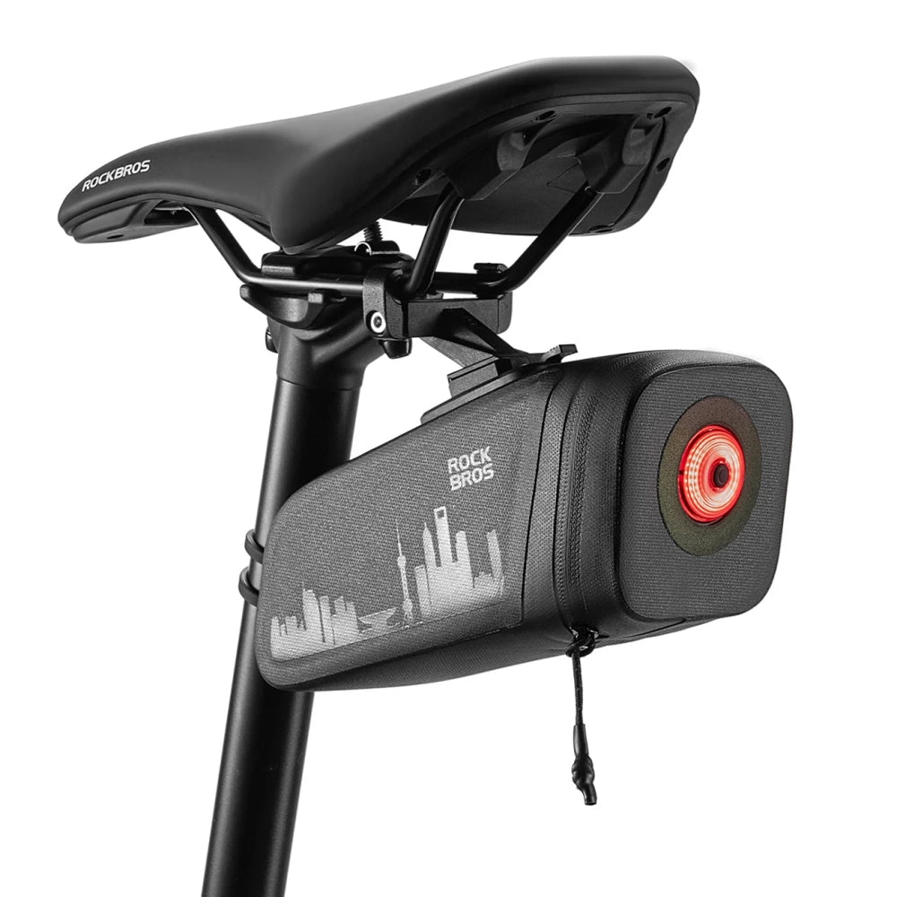 Rockbros AS-141 Lightweight Bicycle Seat Bag with Smart Rear Light - Black_0