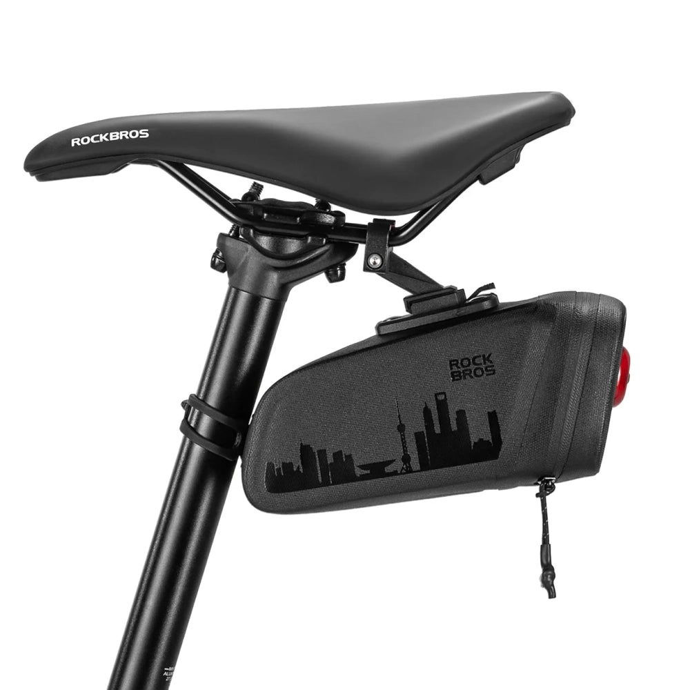 Rockbros AS-141 Lightweight Bicycle Seat Bag with Smart Rear Light - Black_2
