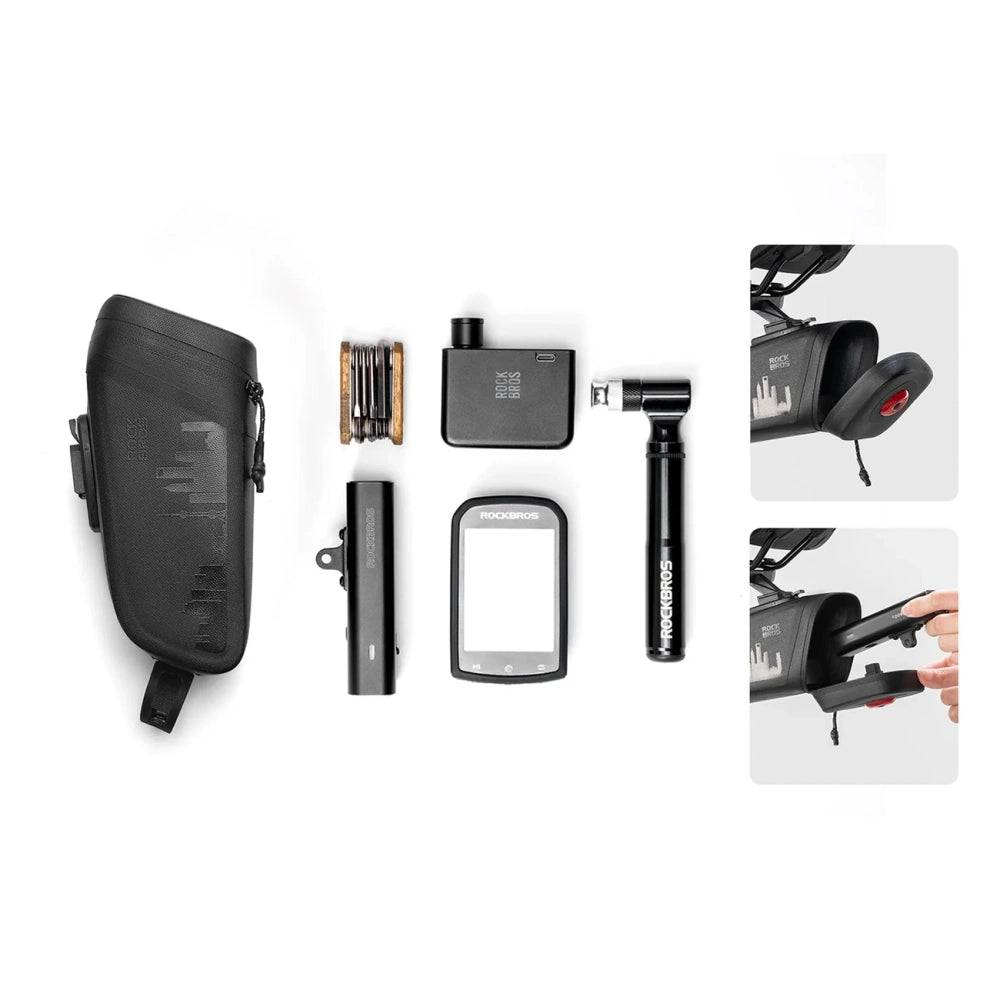 Rockbros AS-141 Lightweight Bicycle Seat Bag with Smart Rear Light - Black_3